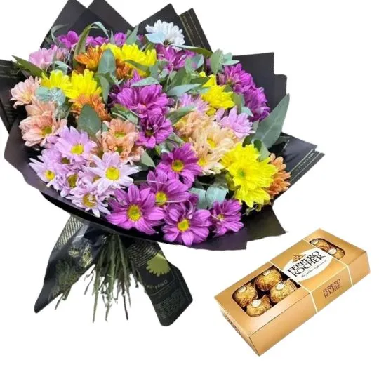 Ramo de flores margaritas y rocher x8